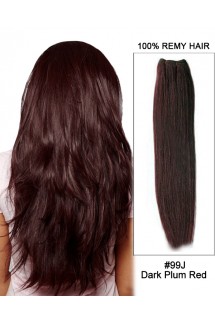 20” #99J Dark Plum Red Straight Weft  Remy Human Hair Extension 20” #99J Dark Plum Red Straight Weft  Remy Human Hair Extension